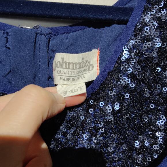 Johnnie B (Boden) Girls Sz 9-10Y Navy Blue Sequin Sleeveless Dress Party Sparkle - Picture 3 of 6